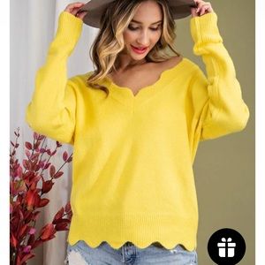 Ee:some Bright Yellow Sweater with Scalloped Edges